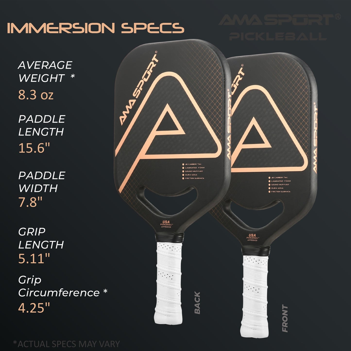 AMASPORT Fusion & Immersion Pickleball Paddle - Carbon Fiber Composite