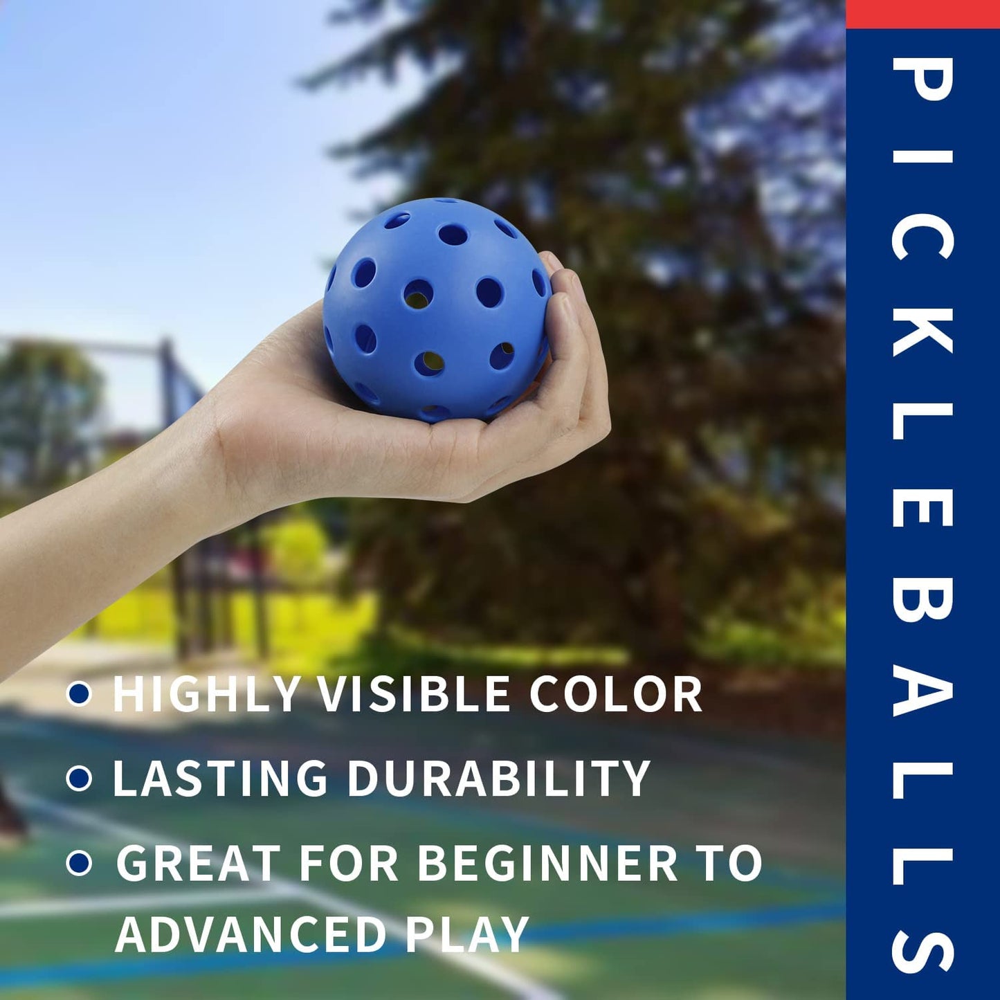 Outdoor competition pickleballs made from high quality plastics.