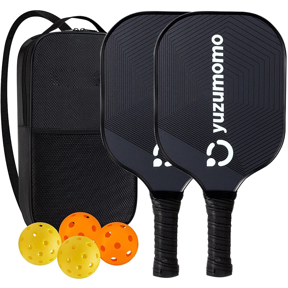 Pickleball paddle kit with balls and a bag.